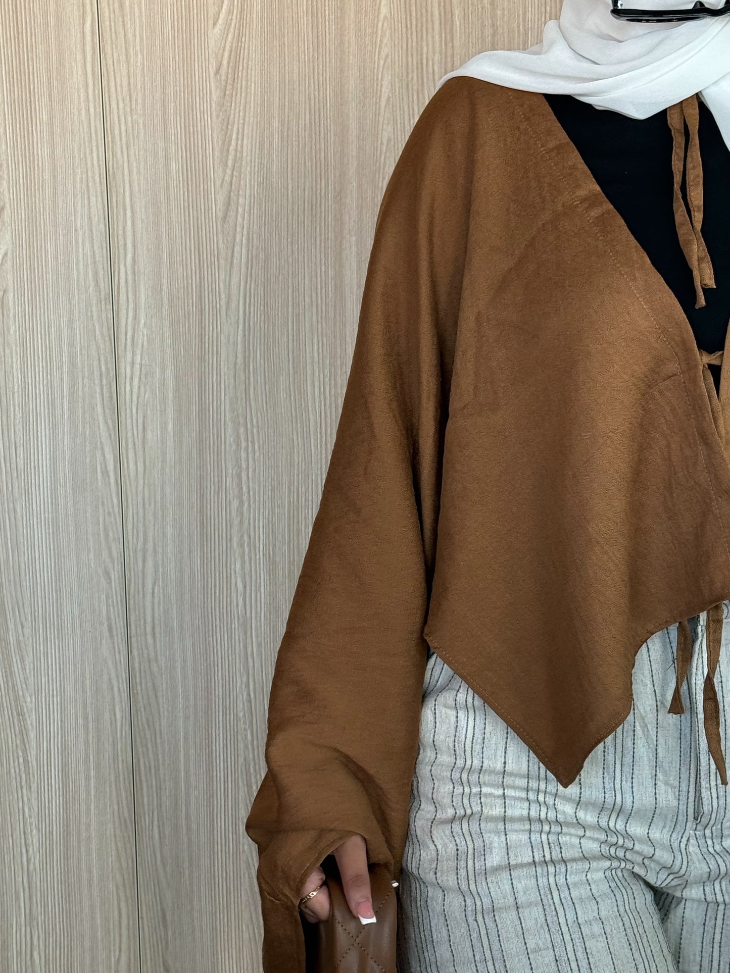 Flowy Kimono Top with Tie Front – Soft Caramel Brown