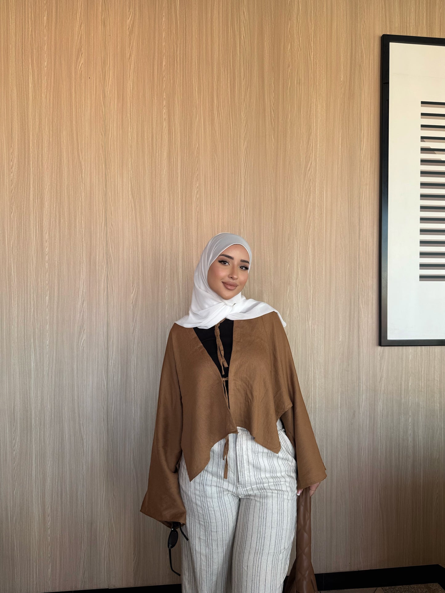 Flowy Kimono Top with Tie Front – Soft Caramel Brown