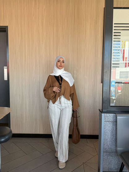 Flowy Kimono Top with Tie Front – Soft Caramel Brown