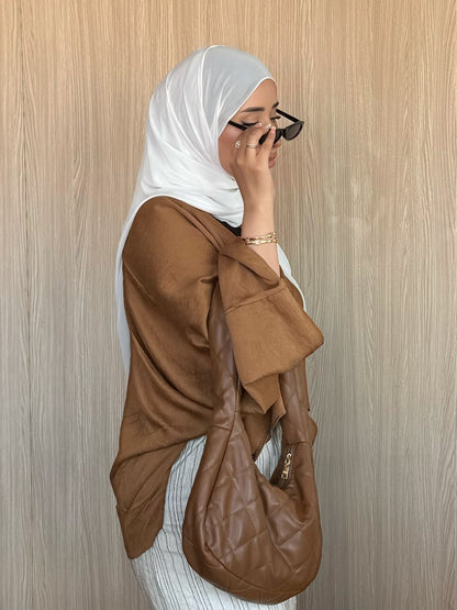 Flowy Kimono Top with Tie Front – Soft Caramel Brown