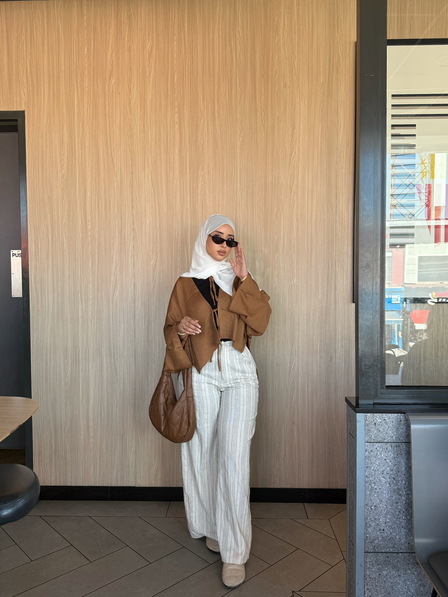 Flowy Kimono Top with Tie Front – Soft Caramel Brown